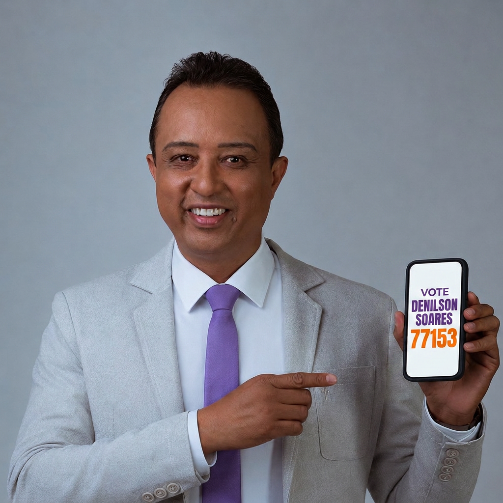 Denilson Soares, candidato a deputado estadual por São Paulo, com gravata lilás e laço do movimento